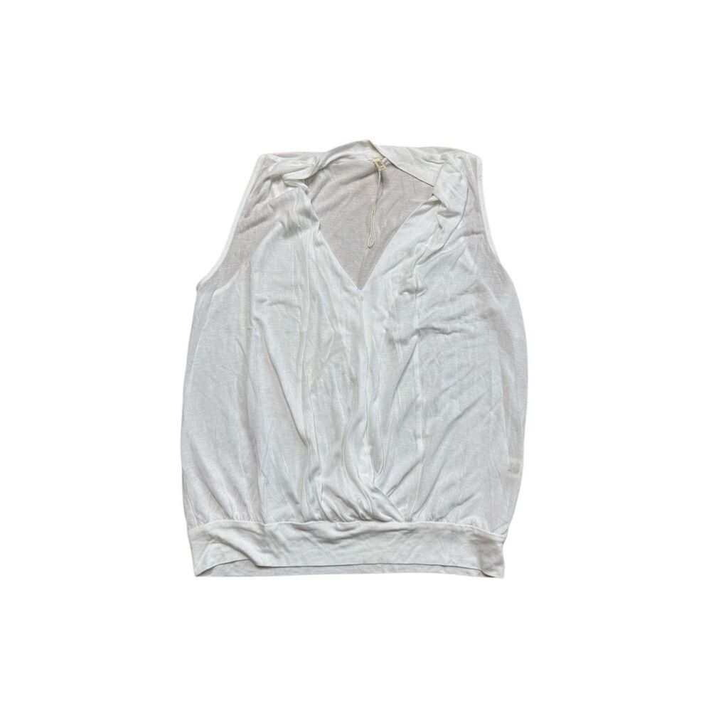 Lanston White Sleeveless Surplus Semi Sheer Tank Blouse Small